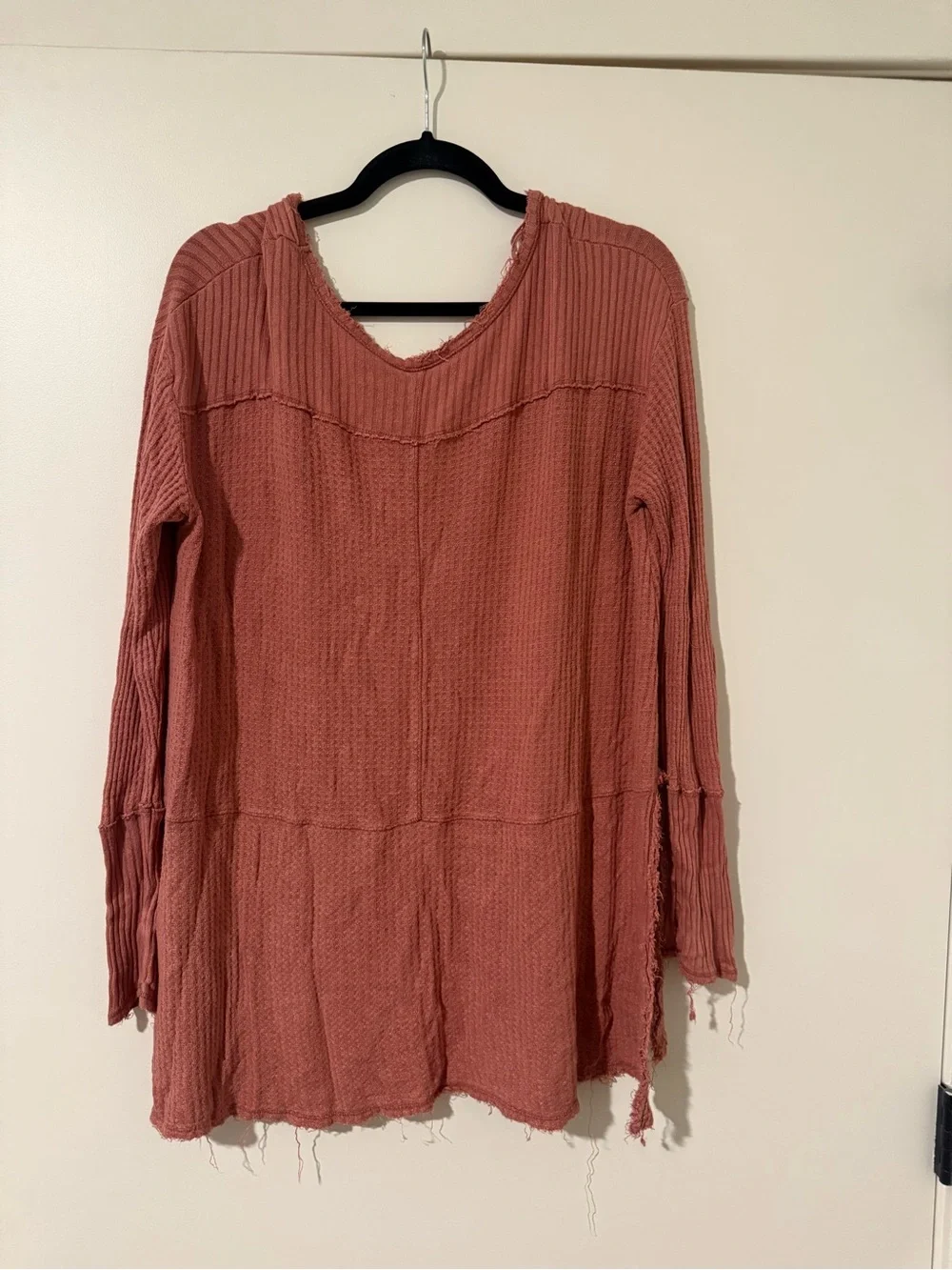 Free people Washed Rose Long Sleeve Waffle Knit Top